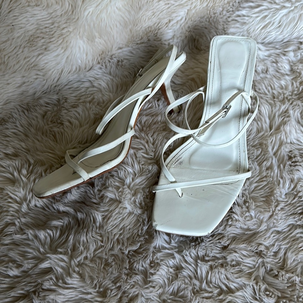 Zara white strappy square toe heeled sandals